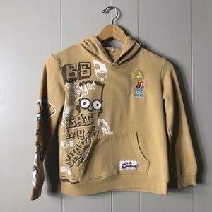 THE SIMPSONS BART SIMPSON CAMEL BROWN PULLOVER HOODIE KANGAROO POCKET KIDS 10/12